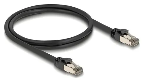 DeLock RJ45 Cat.6A U/FTP čierna / Sieťový kábel / 1 m / nerezový vnútorný plášť / odolný voči vlhkosti a prachu