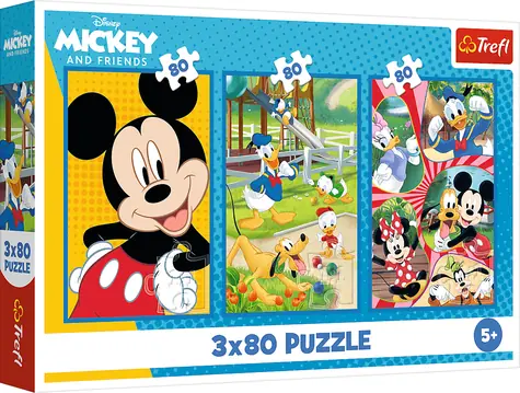 Trefl Puzzle Tím Mickey Mouse / 3x80 dielikov / od 5 rokov / 27,5 x 18 cm