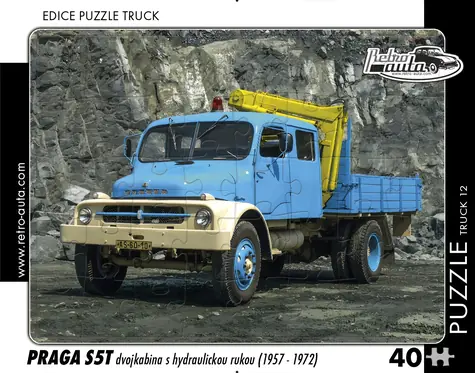 RETRO-AUTA Puzzle TRUCK č.12 Praga S5T dvojkabína s hydraulickou rukou (1957-1972) / 40 dielikov