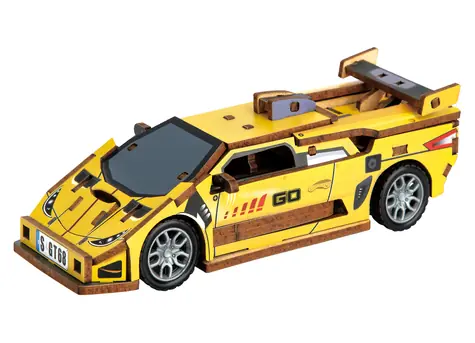 2KIDS TOYS 3D drevená skladačka Športové auto žlté / od 6 rokov