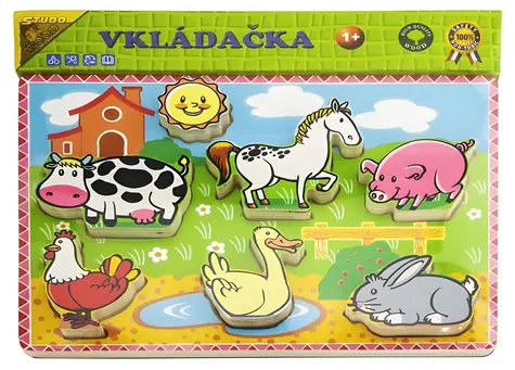 STUDO WOOD Vkladačka Zvieratká na statku / Drevená / 6 dielikov