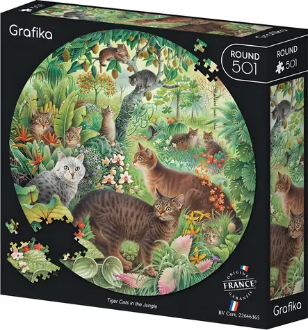 GRAFIKA Guľaté puzzle Tigrie mačky v džungli / 501 dielikov / priemer 44 cm