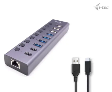 i-TEC Charging Hub 9 Port LAN / USB hub / RJ-45 / USB-C / napájací adaptér 60W