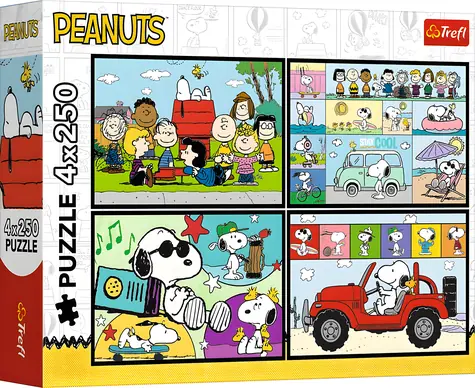 Trefl Puzzle Snoopyho dobrodružstvo / 4X 250 dielikov / 33,9 x 23,9 cm