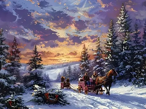 Norimpex Diamantové maľovanie Prechádzka na saniach / 30x40 cm