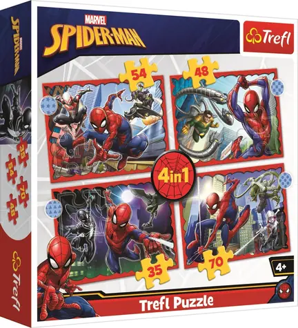 Trefl Puzzle Hrdinný Spiderman 4v1/35, 48, 54, 70 dielikov