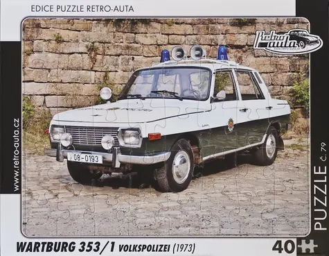 RETRO-AUTA Puzzle č.79 Wartburg 353,1 Volkspolizei (1973) / 40 dielikov / 32 x 24 cm