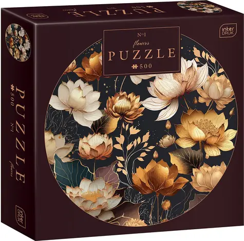 INTERDRUK Okrúhle puzzle Flowers: Zlaté kvety / 500 dielikov / priemer 63 cm