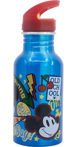 STOR Fľaša na pitie hliníková Mickey Mouse 545 ml / Skrutkovací uzáver / Protikapacia slamka / Bez BPA