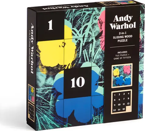 Galison Posuvné drevené puzzle Andy Warhol: Kvety / 2v1 / 16 dielikov