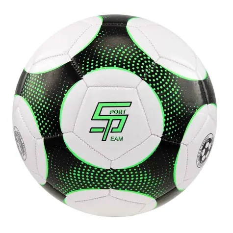 Sportteam Futbalová lopta S2 čierno-zelená / Veľ. 5 / PVC trojvrstvový / Strojovo šitý