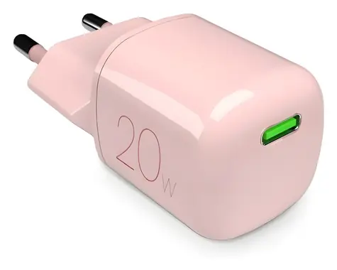Puro MiniPro ružová / Cestovný adaptér / GaN / USB-C / 20 W