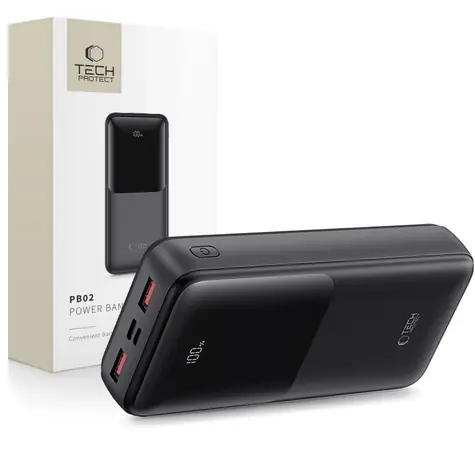 Tech-Protect PB02 čierna / Powerbanka / 20000 mAh / 22.5W