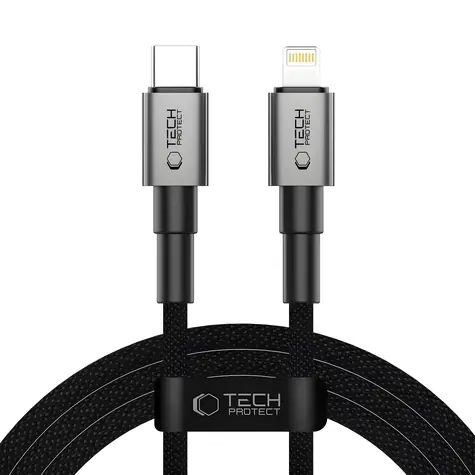 Tech-Protect Ultraboost DNA šedá / Nabíjací kábel / USB-C - Lightning / PD 27W / 3A / 200 cm