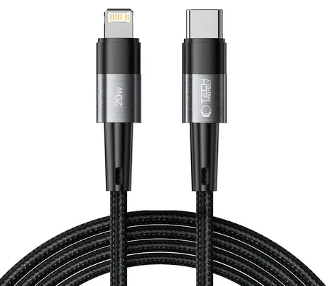 Tech-Protect UltraBoost sivá / Nabíjací kábel USB-C - Lightning / PD 20W / 3A / 2 m