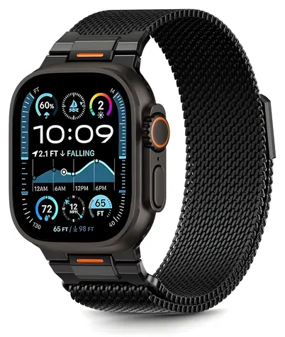 Tech-Protect Milano Vanguard čierna / Remienok pre Apple Watch / milánsky ťah / 44/45/46/49 mm