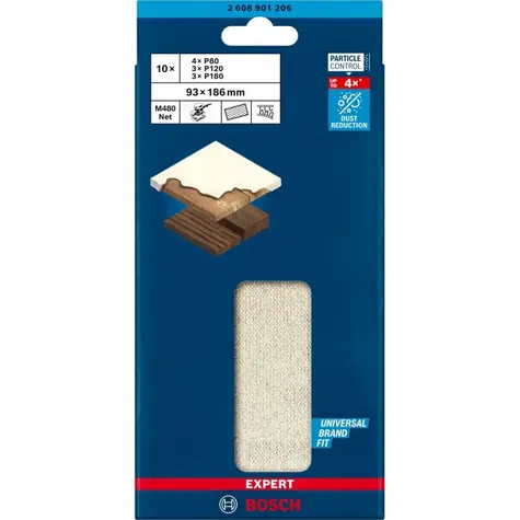BOSCH Expert M480 / Sada brúsnych listov / Sieťová štruktúra / 93x186 mm / K80, K120, K180 / 10 ks