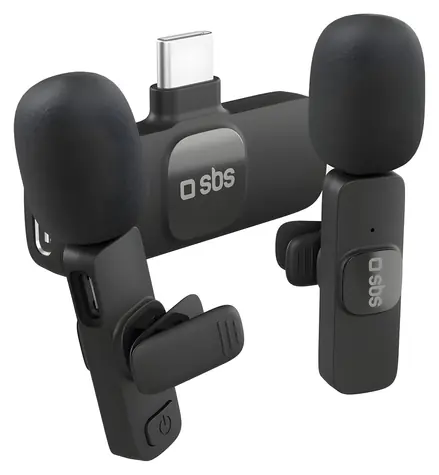SBS Klopové mikrofóny s USB-C prijímačom čierna / Mikrofón / sada 2 ks / USB-C