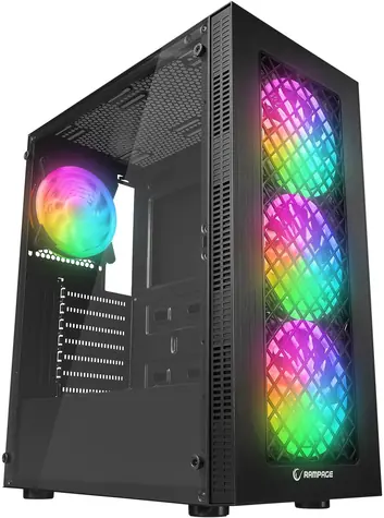 Rampage Plaid V1 čierna / Skriňa / 4X 120 mm RGB ventilátor / Presklená bočnica