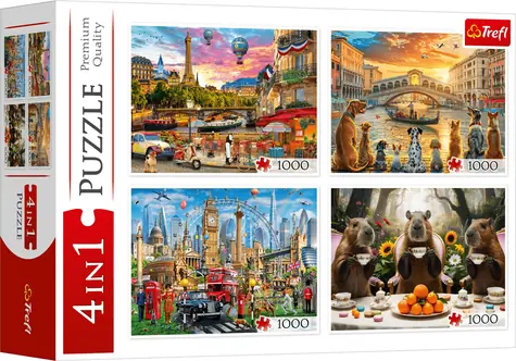 Trefl Puzzle Maľované mestá a Kapybary / 4x1000 dielikov / 68,3 x 48 cm
