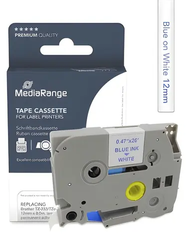 MediaRange kompatibilná páska s Brother TZ-233/TZe-233 / biely podklad / modrá tlač / šírka 12 mm / dĺžka 8 m