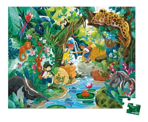 JANOD Puzzle v kufríku Dobrodružstvo v džungli / 100 dielikov / 50 x 40 cm