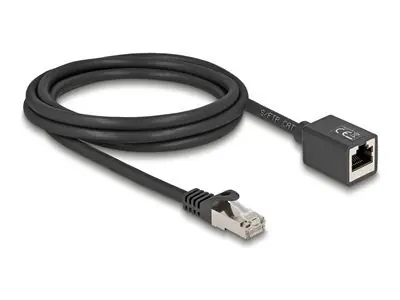 DeLock Predlžovací kábel RJ45 (M)-RJ45 (F) Cat.6a 2 m čierna / Predlžovací kábel / S/FTP / 26 AWG