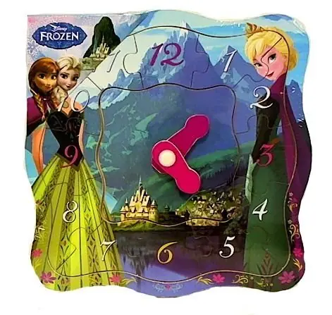 TOP BRIGHT Drevené puzzle hodiny Ľadové kráľovstvo / Vkladacie puzzle / otočné ručičky / 22 x 22 cm