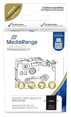 MediaRange kompatibilná páska s Brother TZ-335/TZe-335 / čierny podklad / biela tlač / šírka 12 mm / dĺžka 8 m