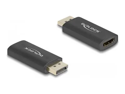 DeLock adaptér aktívny DisplayPort 1.4 na HDMI čierny / Redukcia / 8K / HDR / HDCP / hliníkové puzdro