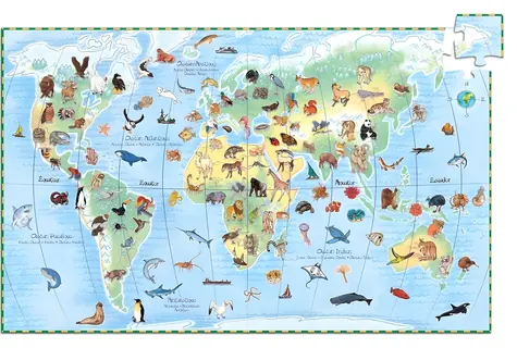 DJECO Puzzle Observation: Zvieratá z celého sveta / 100 dielikov / 63x45 cm