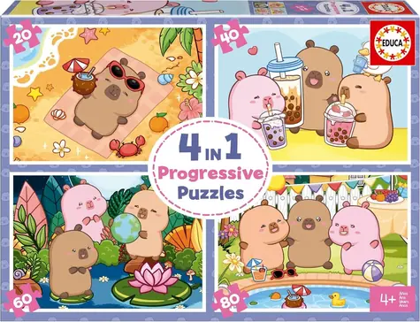 Educa Puzzle CapyFun 4v1 / (20 & 40 & 60 & 80 dielikov)