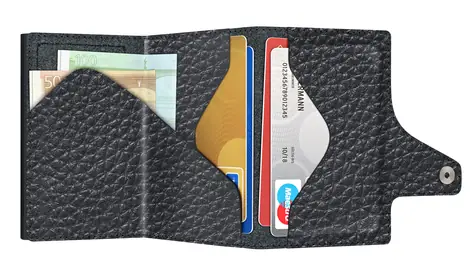 TRU VIRTU Click & Slide Pebble Black/Black / Peňaženka / RFID ochrana / Koža a hliník / 5 kariet