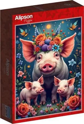 ALIPSON Puzzle Prasacia rodinka na prechádzke / 1000 dielikov / 47,8 x 68 cm