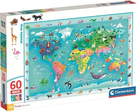 Clementoni Puzzle Mapa sveta so zvieratkami MAXI / 60 dielikov / od 4 rokov