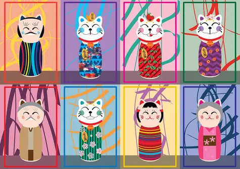 YAZZ Puzzle Maneki Kokeshi / 1000 dielikov / 68 x 48 cm