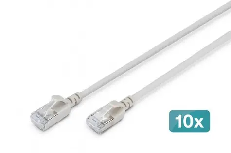 Digitus CAT 6A F/FTP Slim šedá / Patch kábel / 3 m / AWG 32/7 / 10 Gbit / s / PoE + / 10 ks