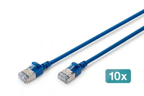 Digitus modrá / Patch kábel / CAT 6A F/FTP Slim / 1,5 m / 10 Gbit / s / PoE + / 10 ks
