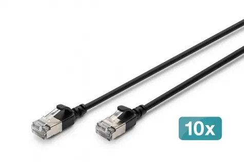 Digitus CAT 6A Slim čierna / Patch kábel / F/FTP / 10 Gbit / s / 0,3 m / 10 ks