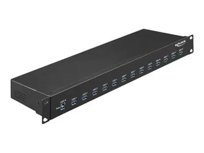 DeLock 19" priemyselný USB hub 13x USB-A čierna / USB hub / USB 3.2 Gen 1 / 5000 Mbit/s / kov