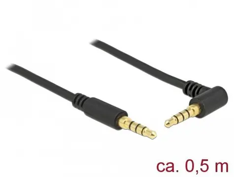 DeLock Jack 3,5 mm 4pin čierna / Audio kábel / 0,5 m / Uhlový konektor / Pozlátené konektory