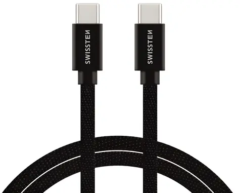 Swissten Textile čierna / Dátový kábel / USB-C na USB-C / 3 m