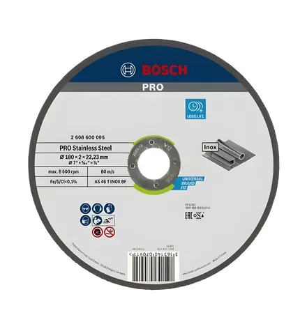 BOSCH Rezný kotúč na nerezovú oceľ / Rezný kotúč / Priemer 180 x 22,23 mm / Šírka rezu 2 mm