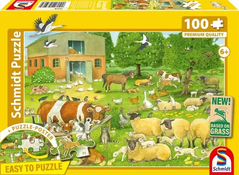 Schmidt Puzzle Zvieracie rodinky zo statku / 100 dielikov / 36,1 x 24,3 cm