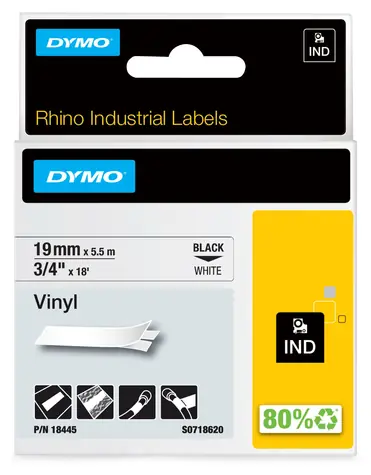 Dymo Rhino páska do štítkovača 19mm x 5,5m biela, čierna tlač / Páska do tlačiarne štítkov / Vinylová / RHINO