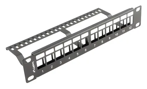 Lanberg Patch panel pre Keystone čierny / Patch panel / 12 portov / 1U / 10" / neosadený s organizérom
