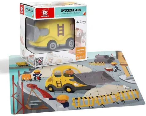 TOP BRIGHT Drevené puzzle s hračkou Buldozér / 24 dielikov