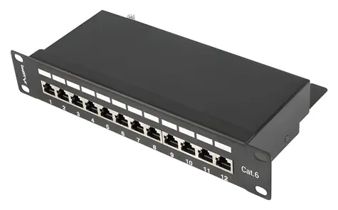 Lanberg PPF6-9012-B čierna / Patch panel / 12 portov RJ-45 / STP / Cat 6 / 10"