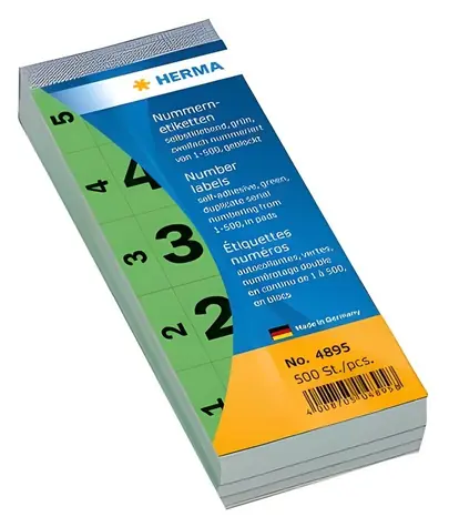 Herma Štítky s číslami 1-500 zelená / Etikety / 28x56 mm / 500 ks