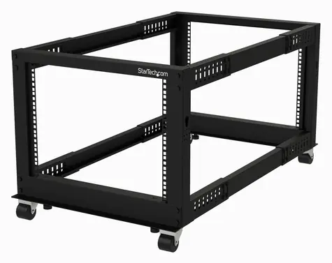StarTech Otvorený rack 8U mobilný / Otvorený rozvádzač / 4-stĺpikový / nastaviteľná hĺbka 22-40" / nosnosť 544 kg